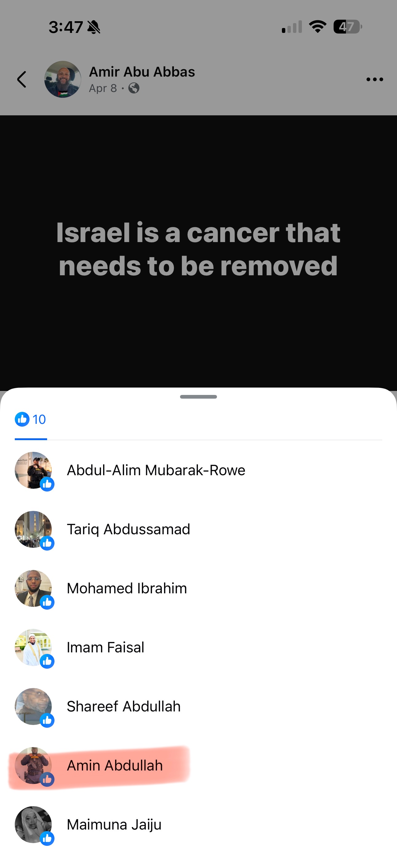 Documentary screenshot 7 of social media activity referenced in this report
