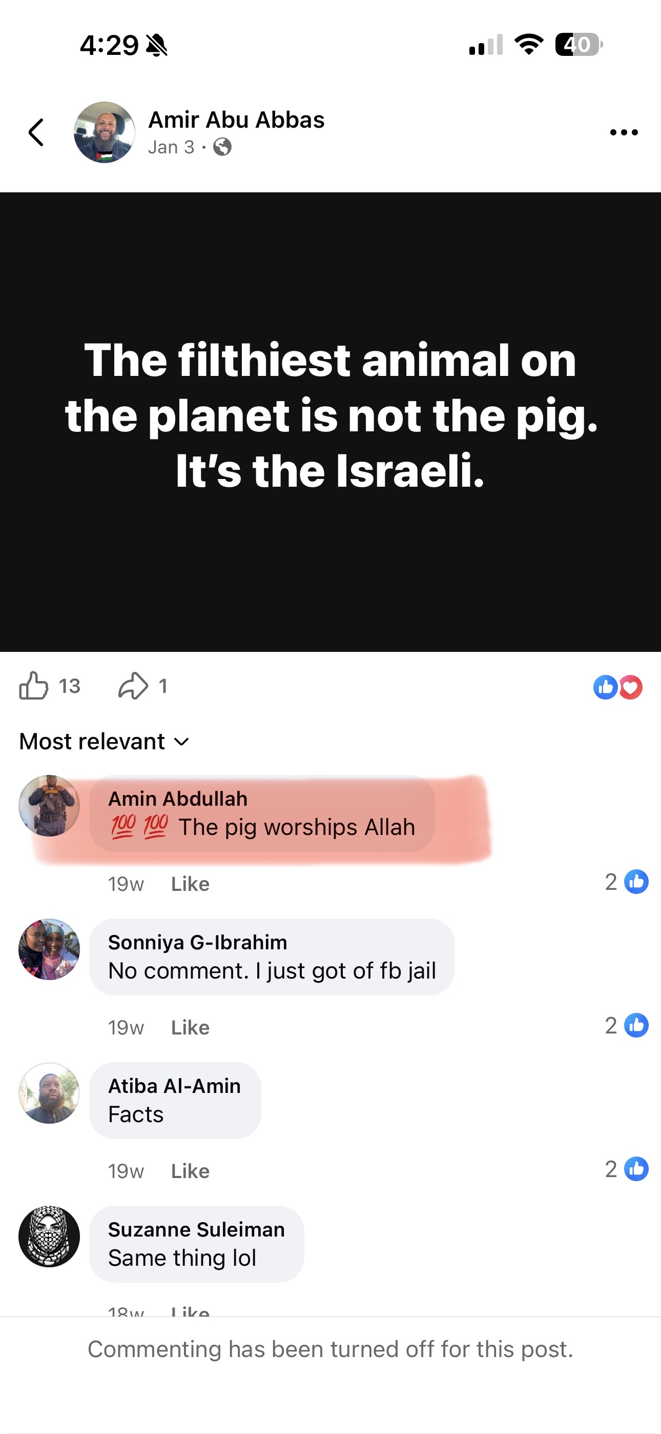 Documentary screenshot 10 of social media activity referenced in this report